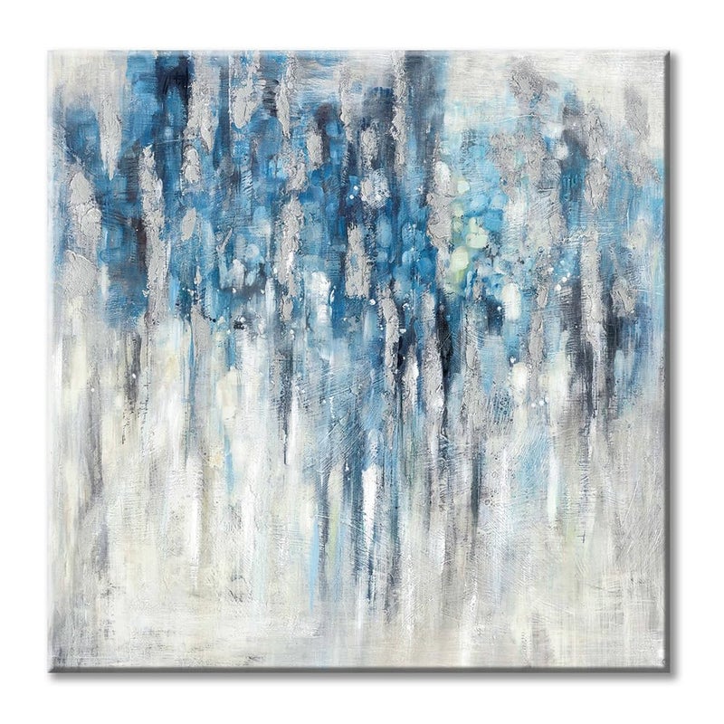 UTOP-art Abstract Wall Art Canvas Picture: Blue and Gray Artwork Modern Painting for Bathroom - Image 1